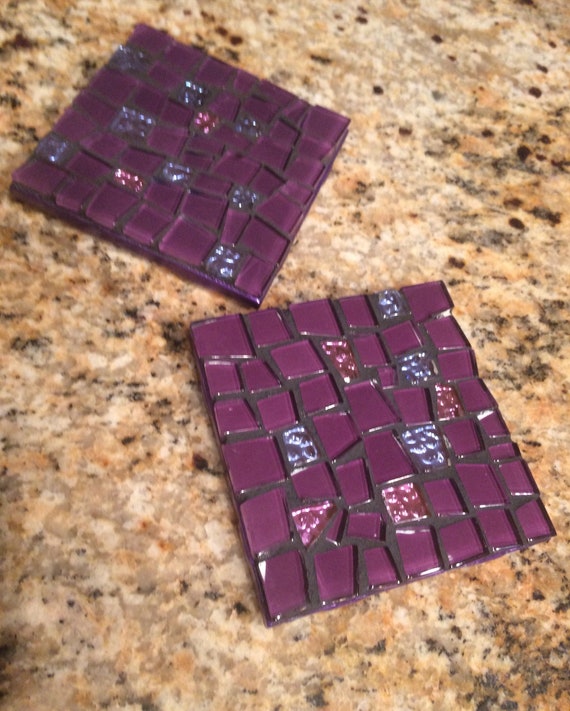 Purple Mosaic CoastersGlass CoastersSet of Two CoastersPurple CoastersDrink CoastersDecorative Tiles