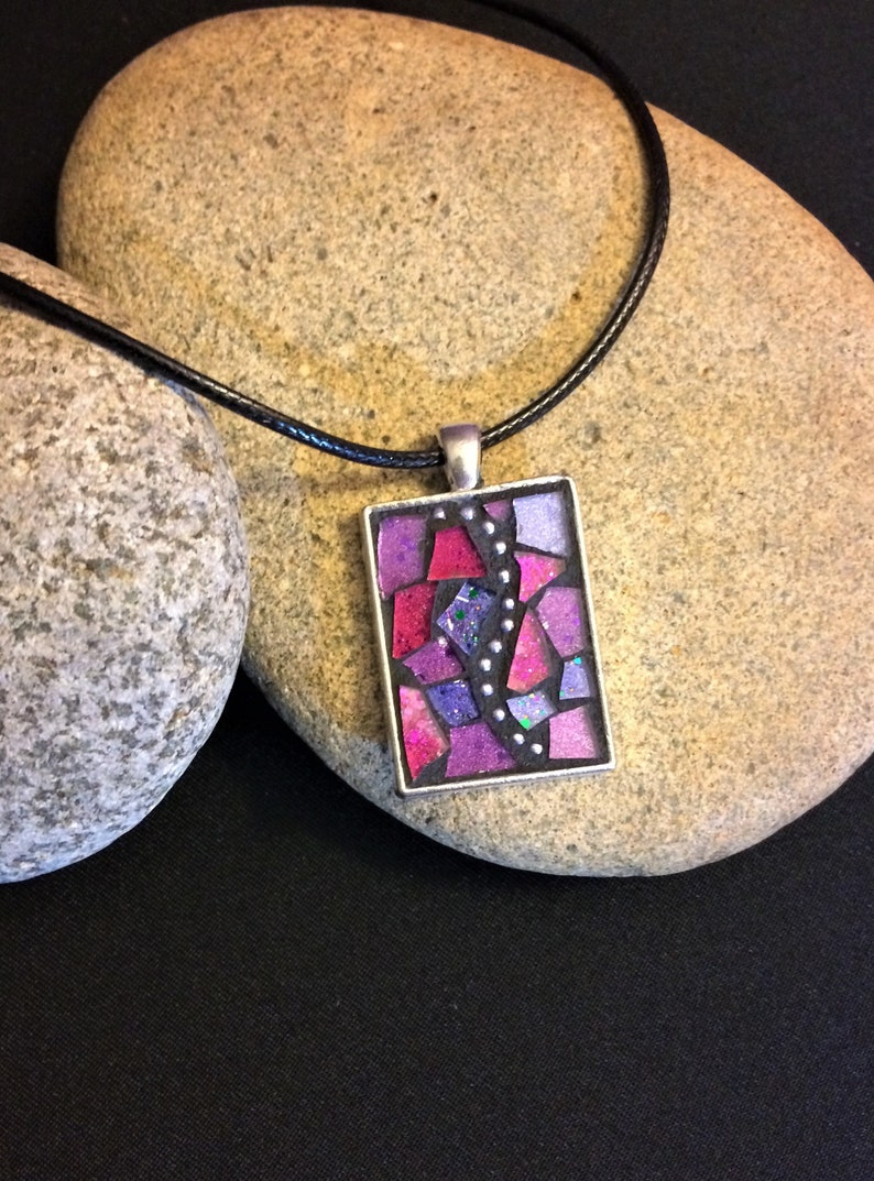 Mothers Day GiftMosaic PendantMosaic JewelryGlass ArtPurple Pink GlassWearable Art