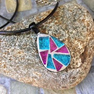 Mosaic Pendant/Mosaic Jewelry/Teardrop Shaped Pendant/Glitter Glass/Mother's Day Gift/Wearable Art/Gift for Her Under 30/Mosaic Gift image 2