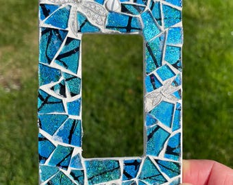 Glass Mosaic Light Switch Plate: Dragonfly Decorative Wall Art, Decora (Rocker Style)