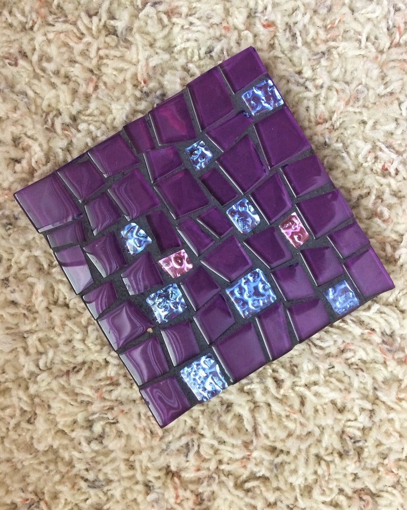 Purple Mosaic CoastersGlass CoastersSet of Two CoastersPurple CoastersDrink CoastersDecorative Tiles