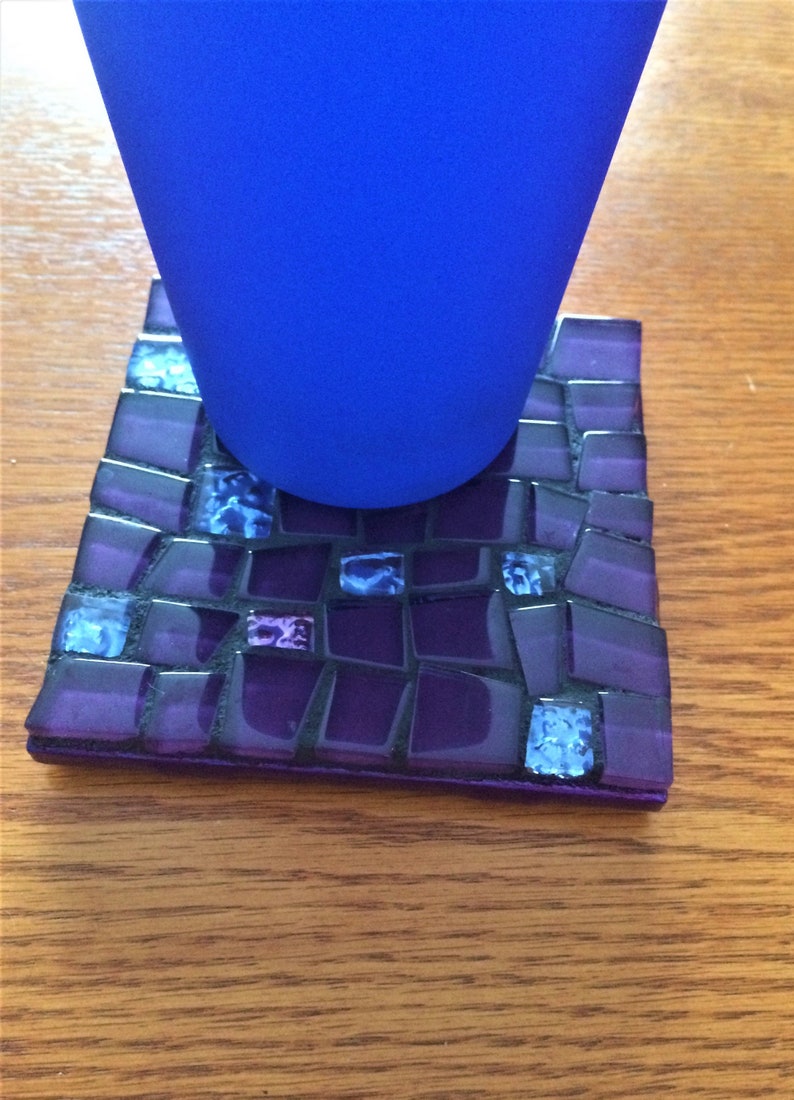 Purple Mosaic CoastersGlass CoastersSet of Two CoastersPurple CoastersDrink CoastersDecorative Tiles