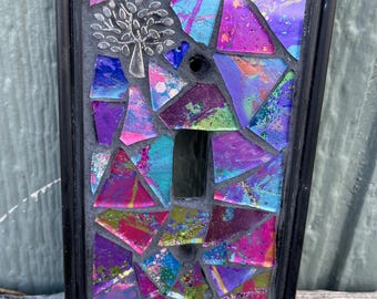 Colorful Glass Mosaic Light Switch Plate: Tree of Life Decorative Wall Art