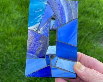 Blue Glass Mosaic Light Switch Cover: Decorative Wall Art