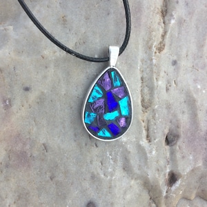 Mosaic Teardrop Pendant/Glass Jewelry/Turquoise, Purple Pendant/Stained Glass Pendant/Wearable Art