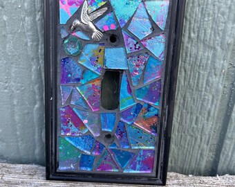Hummingbird Mosaic Light Switch Plate: Single Toggle Glass Wall Art