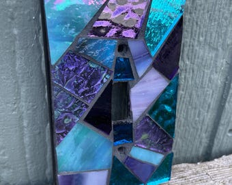 Turquoise and Purple Glass Mosaic Light Switch Cover: Decorative Wall Art