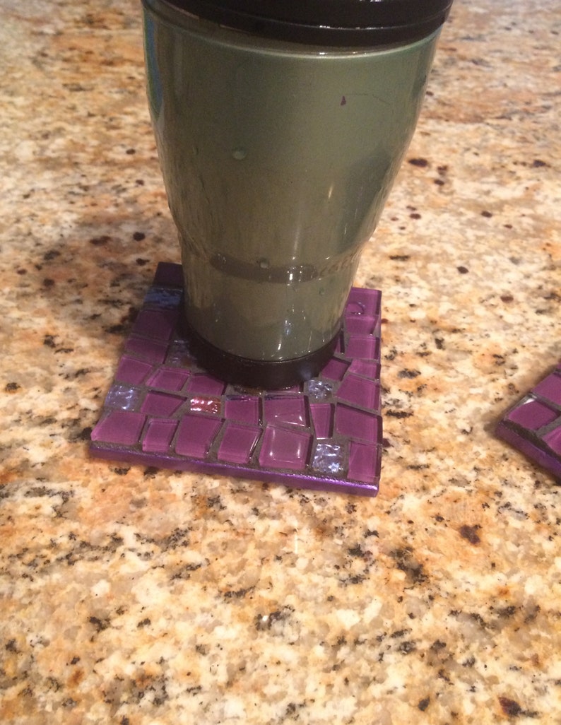 Purple Mosaic CoastersGlass CoastersSet of Two CoastersPurple CoastersDrink CoastersDecorative Tiles