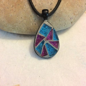 Mosaic Pendant/Mosaic Jewelry/Teardrop Shaped Pendant/Glitter Glass/Mother's Day Gift/Wearable Art/Gift for Her Under 30/Mosaic Gift image 6