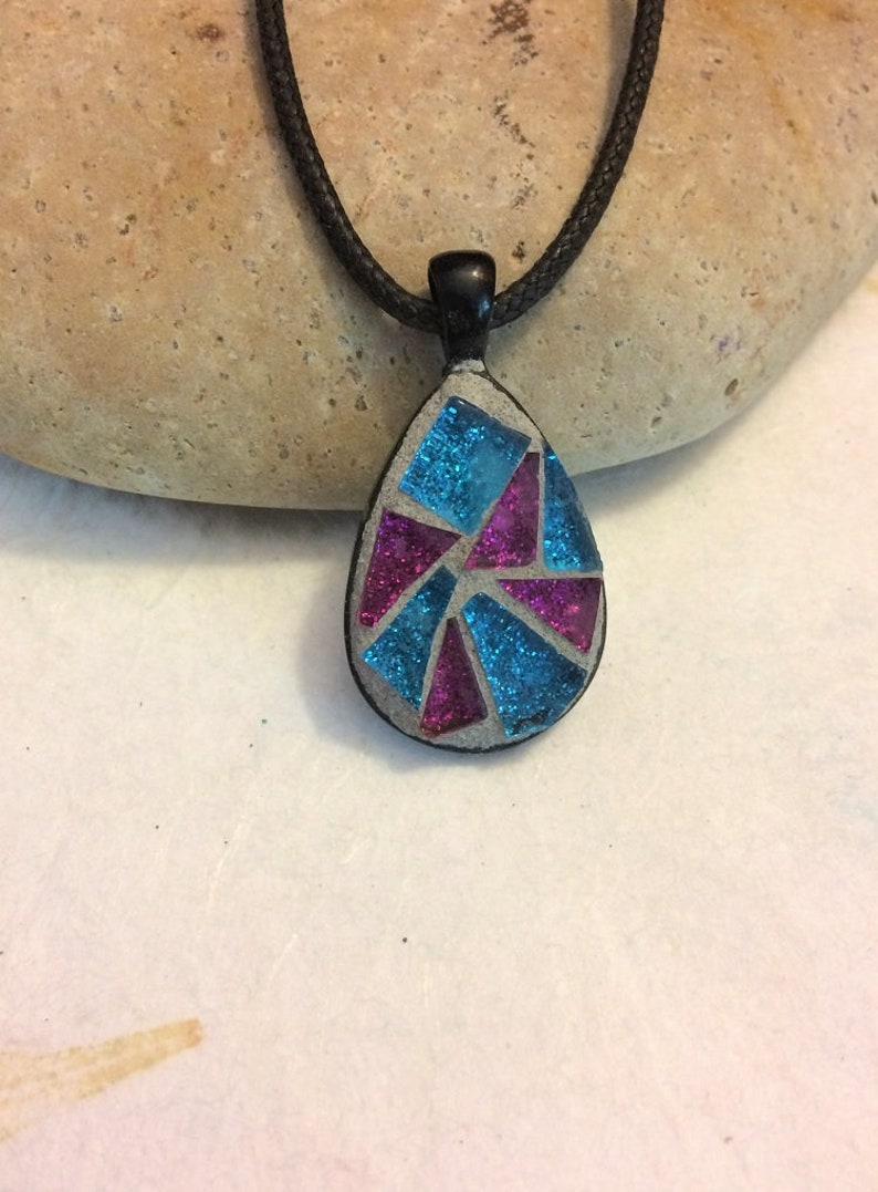 Mosaic Pendant/Mosaic Jewelry/Teardrop Shaped Pendant/Glitter Glass/Mother's Day Gift/Wearable Art/Gift for Her Under 30/Mosaic Gift image 6