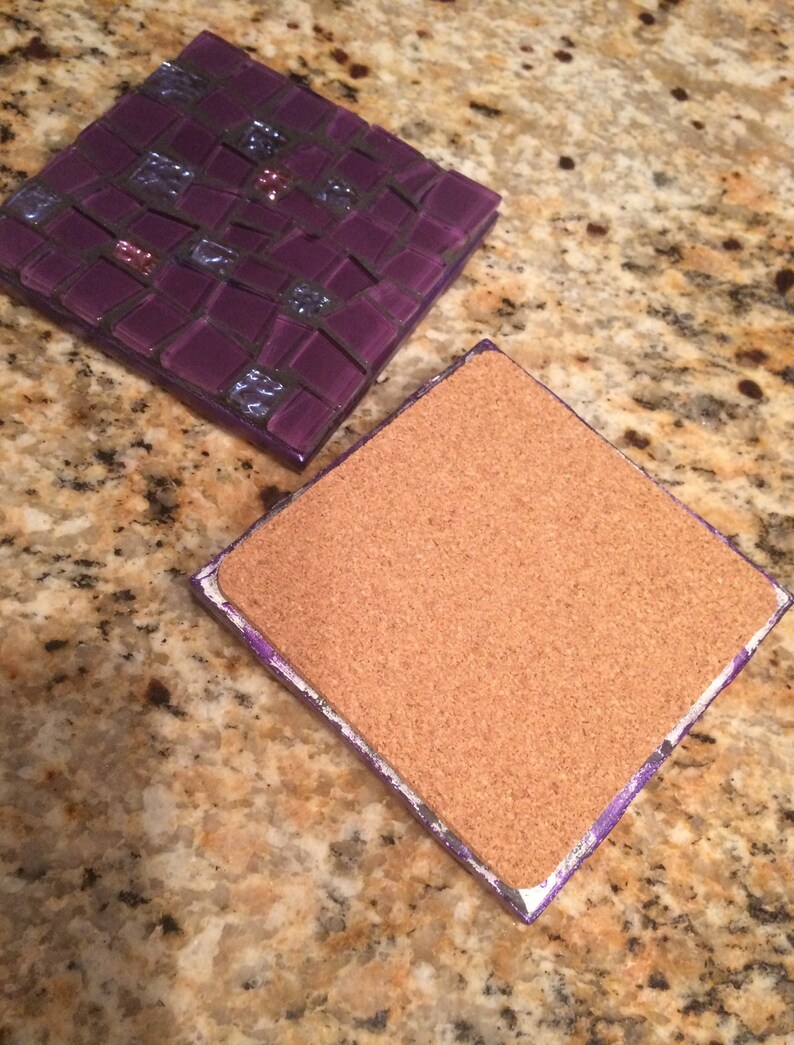 Purple Mosaic CoastersGlass CoastersSet of Two CoastersPurple CoastersDrink CoastersDecorative Tiles
