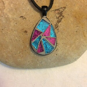 Mosaic Pendant/Mosaic Jewelry/Teardrop Shaped Pendant/Glitter Glass/Mother's Day Gift/Wearable Art/Gift for Her Under 30/Mosaic Gift image 5