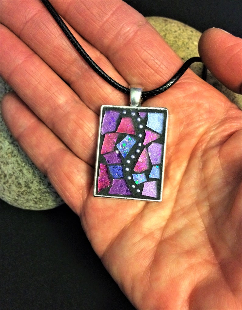 Mothers Day GiftMosaic PendantMosaic JewelryGlass ArtPurple Pink GlassWearable Art