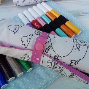 Washable roll pencil case to color and recolor for markers or pencils