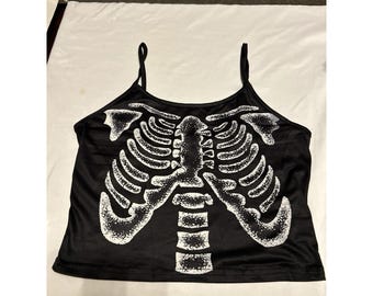 Tanktop zwart kant skelet bijgesneden maat small standaard Halloween emo gothic blouse