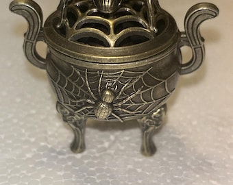 Incense Burner Cauldron Spider Bronze Goth Emo Scent Burner w/ Cones Meera New