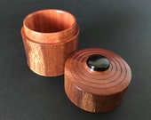 Turned wooden lidded box trinket box - Red Ironbark with African Blackwood Cabachon