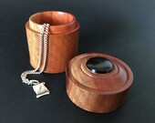 Turned wooden lidded box trinket box - Red Ironbark with African Blackwood Cabachon