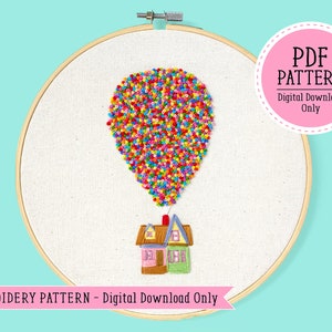 DIGITAL Embroidery Pattern for Balloon House | PDF Download Only 8&quot; Pattern