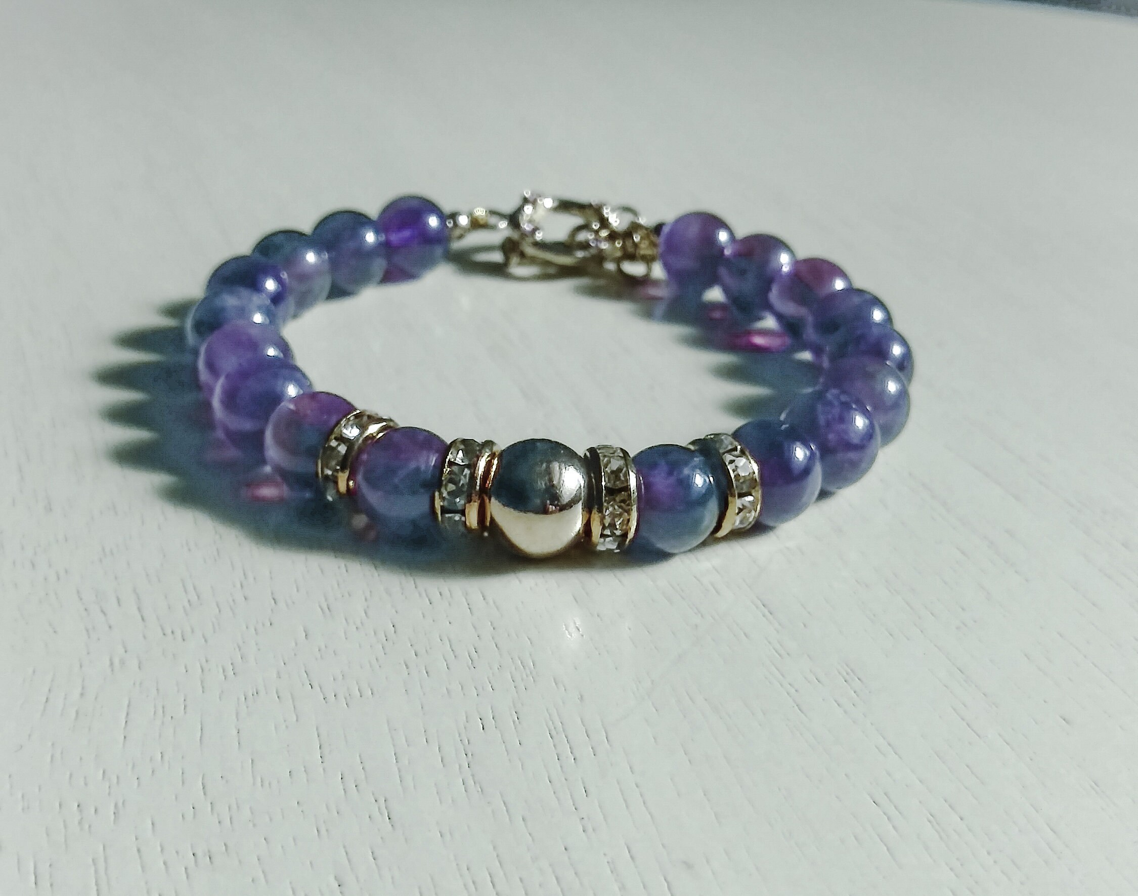 Fine jewelry. Genuine amethyst bracelet with unique 18k gold Etsy