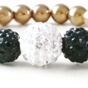 14k gold plated Hematite bracelet, Stackable, natural gemstones with rhinestones. Approx 7.25&quot; long. Handmade.