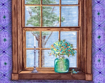 Forget Me Not Window Illustration