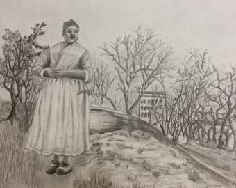 African Woman in Colonial America Drawing