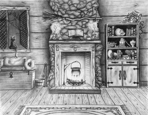 Witch Cottage No 1 Drawing Etsy