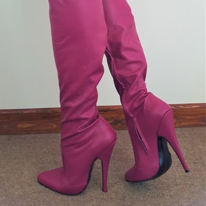 fuchsia thigh high boots