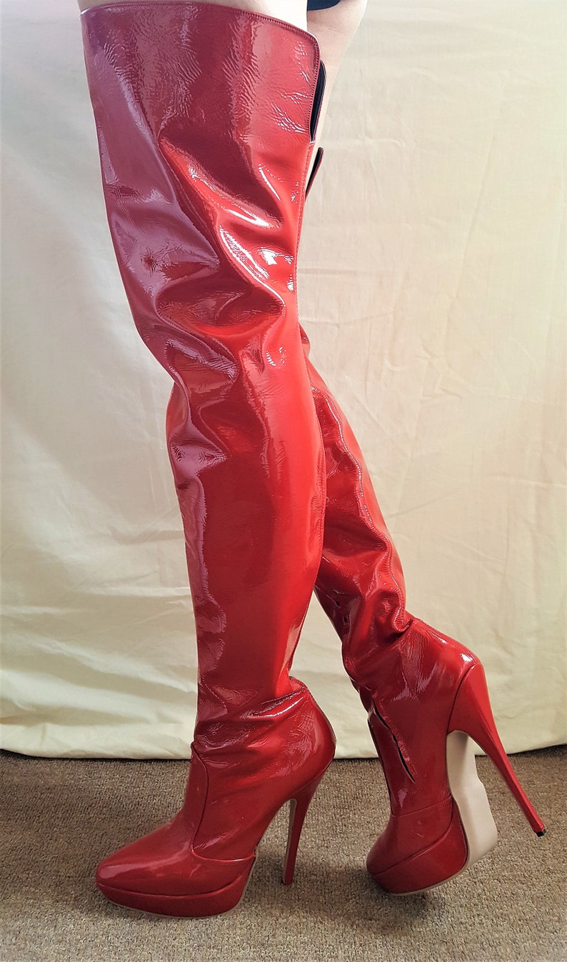 Platform Thigh Length Boots Red Patent Leather Size UK 10 EU | Etsy