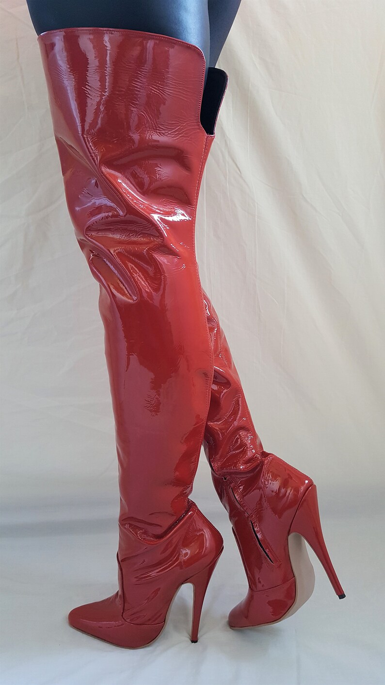 Thigh Length Boots Red Patent Leather With Inside Zip Stiletto | Etsy