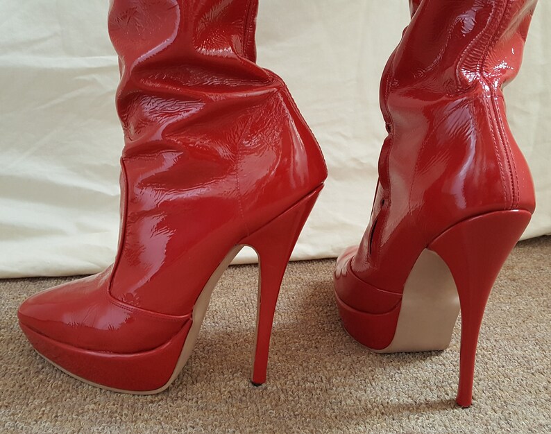 red patent heeled boots