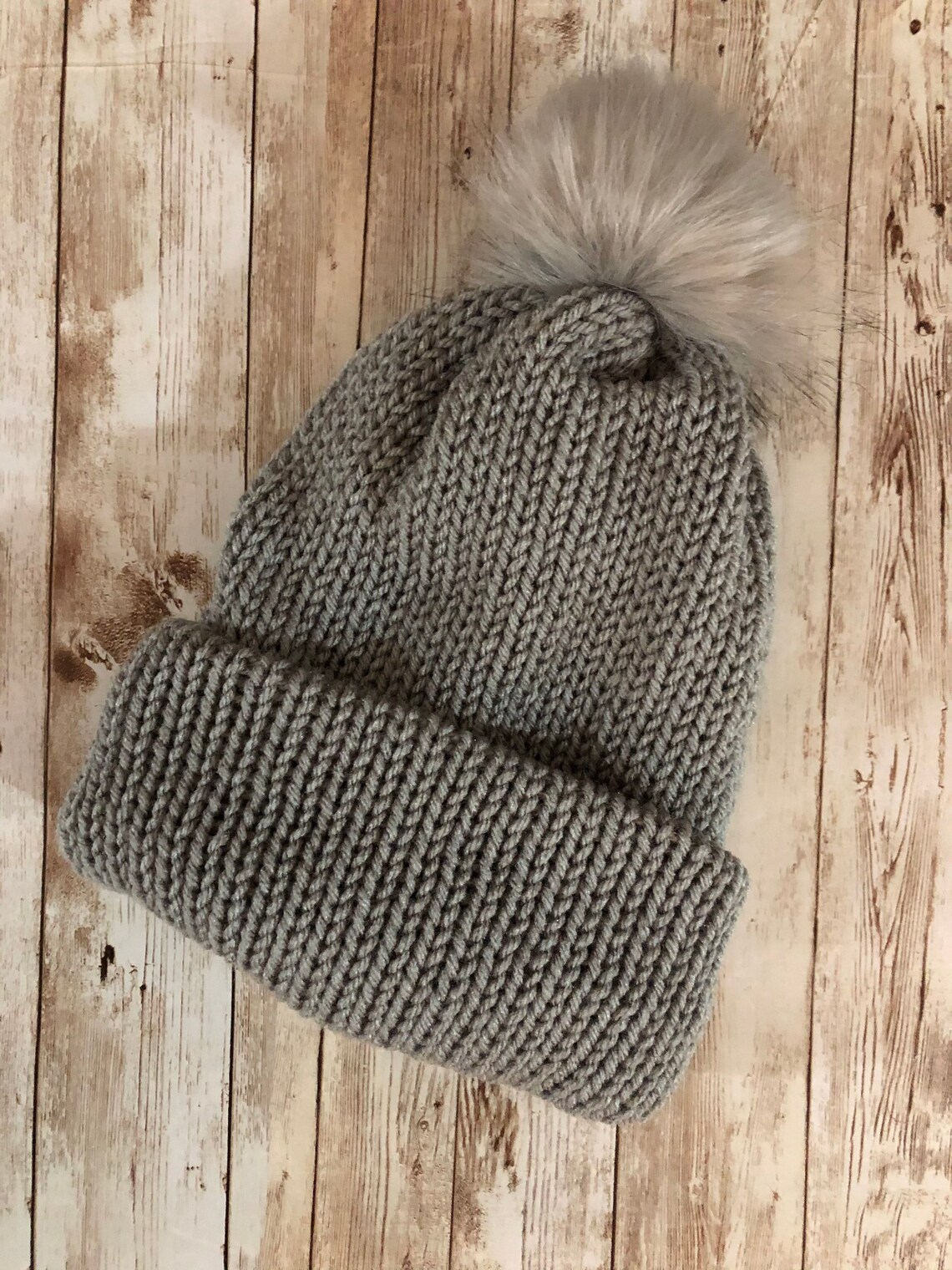 Grey cute beanie with pom color may vary unisex beanie Etsy