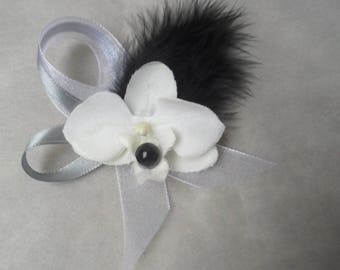 Boutonniere - PIN for wedding - black white and gray