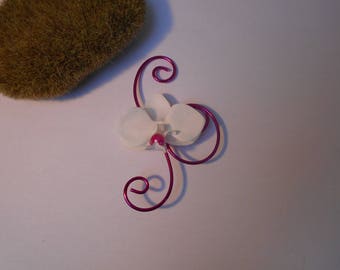 Boutonniere - PIN for wedding - fuchsia and white with Orchid