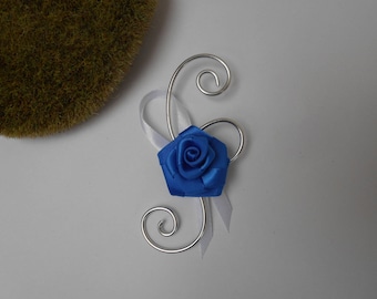 Boutonniere, brooch for wedding - Navy Blue and white