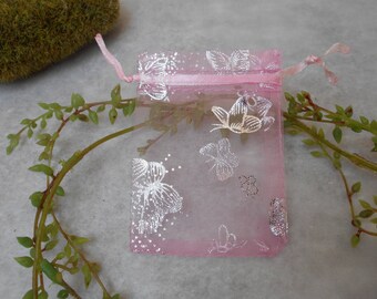 10 bags in organza and rose - 90mm X 70 mm