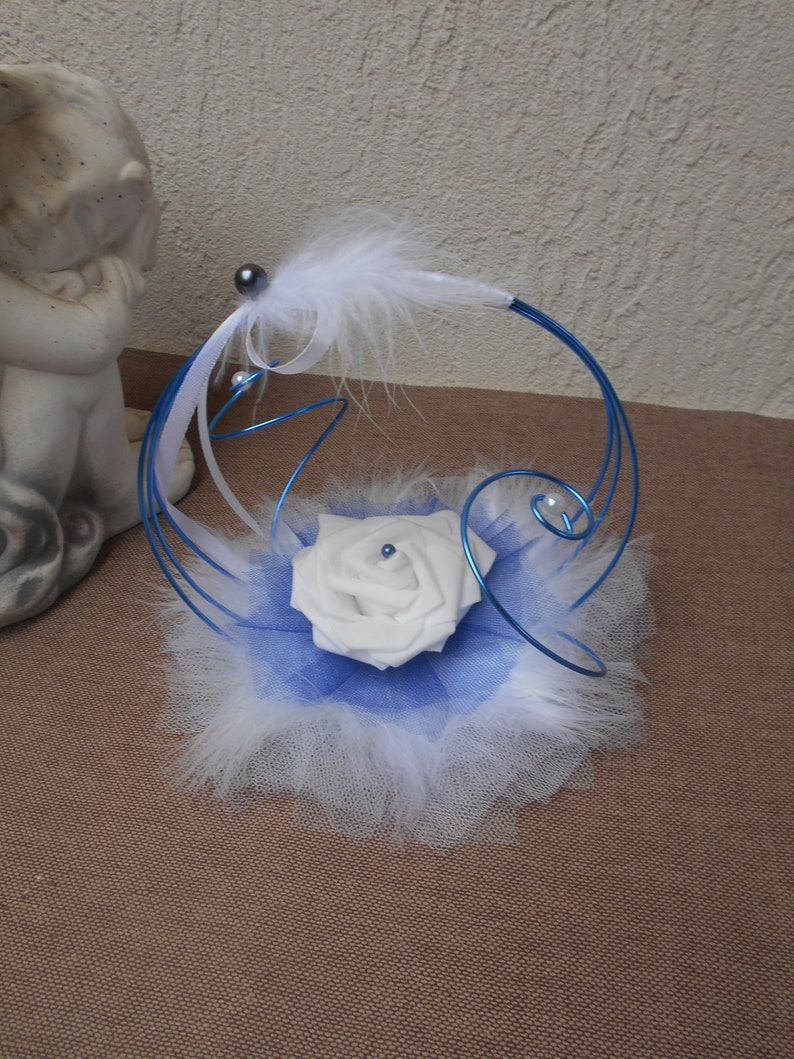 Original ring pillow Royal Blue and white with pink
