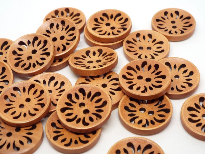 8x Dark Round Fretwork Lattice wooden buttons 23mm