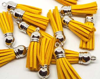 Small Mustard Yellow Suede Tassel Charm 38mm Pack of 5