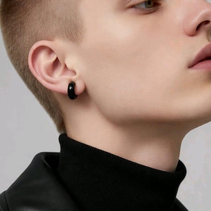 Pendientes de aro grandes unisex de acero inoxidable negro - Un par de joyas modernas y elegantes