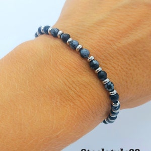 Natural gemstone snowflake OBSIDIAN beaded bracelet  grey&black men&#39;s women&#39;s