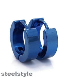Blue Stainless Steel Hoogie Hop Earrings for Men and Women