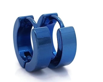 Blue Stainless Steel Hoogie Hop Earrings for Men and Women