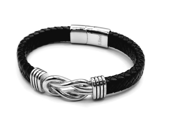 ATEIELLI Bracciale Uomo Infinito Acciaio Inossidabile Pelle 21.5cm Regolabile B310 (Infinito - Foto 4