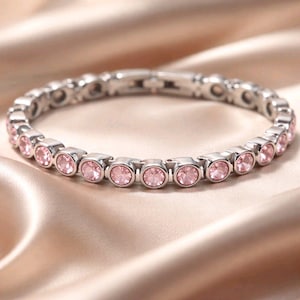 Elegant Pink Zirconia Tennis Bracelet for Women - Magnetic Healing Jewelry with Bio Stones