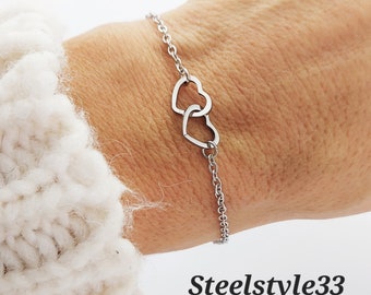 Minimalistic Women's stainless steel  bracelet HEARTS LADIE'S JEWELLERY