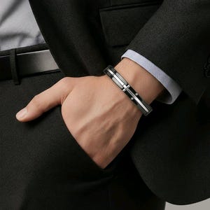 Men's Black/Silver Stainless Steel Handcuff Fashion Bracelet