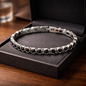 Damen elegantes FULL BIO MAGNETIC Armband mit schwarzen Zirkonia-Edelsteinen