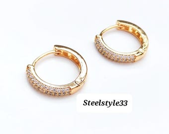 Simple Glossy Hollow  Shaped Hoop Earrings Stainless Steel 18k Gold plated with Cubic Zirconia
